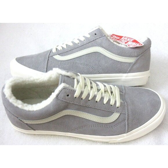 Vans Men's Old Skool Cozy Hug Sherpa Lined Suede Shoes Drizzle White Sizes NIB - Picture 1 of 5